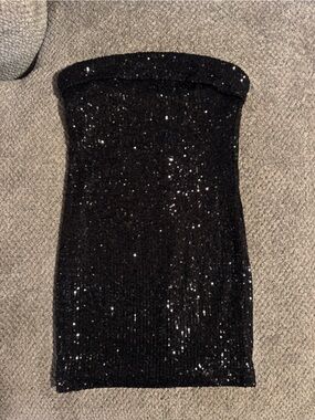 Black Sequin Strapless Mini Dress